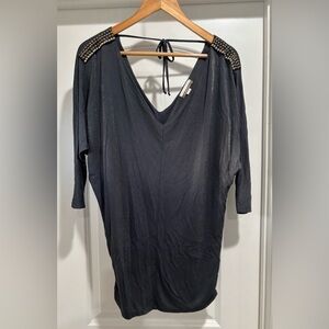 Studded dark grey V-Neck top OVERSIZED